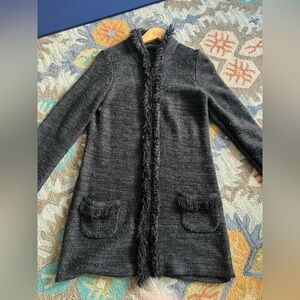 Tahari Dark Gray Cardigan with Fringe Details